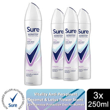 Load image into Gallery viewer, Sure Women Vitality Deodorant Spray with 72H Nonstop Protection 250ml, 3 Pack