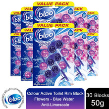 Load image into Gallery viewer, Bloo Colour Active Toilet Rim Block Fresh Flowers Anti-Limescale 3 x 50g 10 Pack
