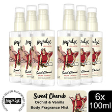 Load image into Gallery viewer, Impulse Body Mist Sweet Cherub with Orchid &amp; Vanilla Fragrance 100ml, 6 Pack