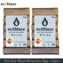 Load image into Gallery viewer, Ecoblaze Pini-Kay Wood 24 Briquettes 2x10 Kg Bag for Wood Burners &amp; Pizza Oven