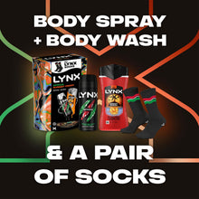 Load image into Gallery viewer, Lynx Africa Spray &amp; Sunset Wash Gift Set with Socks, 48H Fresh Scent Care