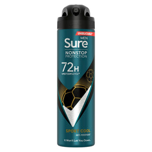 Sure Men Nonstop Protection 72H Anti-Perspirant Deodorant Sport Cool 150ml, 3pk