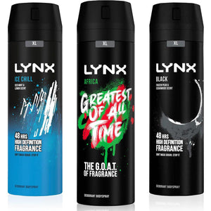 Lynx XL 48-Hour High Definition Fragrance Body Spray Deodorant, 3 Pack, 200ml