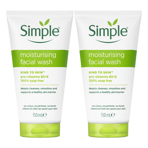 2x150ml Simple Kind to Skin Moisturising/Purifying FacialWash for Sensitive Skin