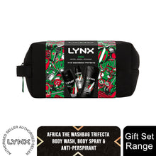 Load image into Gallery viewer, Lynx Africa THE TRIFECTA Bath &amp; Body 3 Pieces Gift Set for Him with Washbag