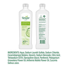 Load image into Gallery viewer, 3x Simple Kind to Skin Refreshing Bath Soak Cucumber Extract, 1L