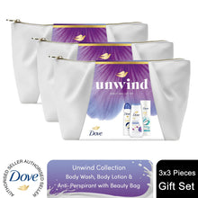 Load image into Gallery viewer, Dove Unwind Beauty Bag Gift Set - Anti-Stress Bodywash, Deodorant &amp; Lotion