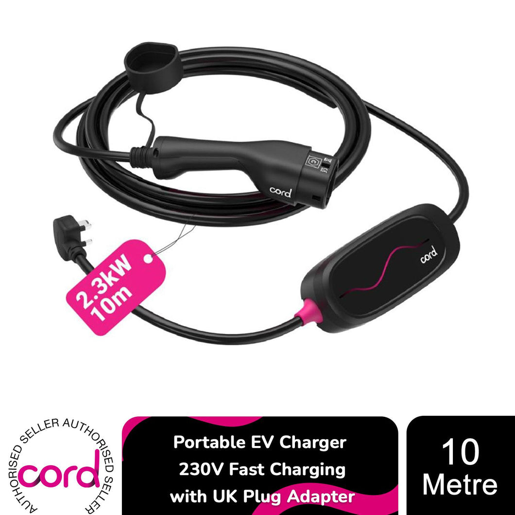 Cord Lite 10m Portable EV Charger 230V Fast Charging with UK Plug Adapter