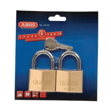 Load image into Gallery viewer, 65/50mm Brass Padlock Twin Pack Carded