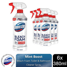 Load image into Gallery viewer, Domestos Bleach Foam Mint Boost Toilet &amp; Bathroom Cleaner Spray 380ml, 6 Pack