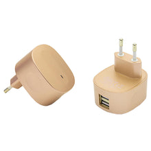 Load image into Gallery viewer, FX Multicoloured Dual USB Mains Charger 2.4 AMP Plug (EU), Gold