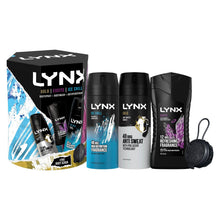 Load image into Gallery viewer, Lynx Gold, Excite &amp; Ice Chill Bath &amp; Body 3Pcs Gift Set for Him w/ Body Scrubber