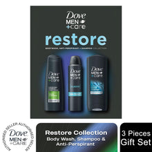Load image into Gallery viewer, Dove Men+Care Restore Bodywash, Shampoo &amp; Bodyspray 3 Pieces Gift Set for Him