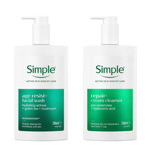 Load image into Gallery viewer, Simple Age Resist+ Facial Wash &amp; Repair+ Cream Cleanser Duo 240ml