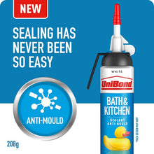 Load image into Gallery viewer, UniBond Mould Resistant Bath &amp; Kitchen Silicone Sealant White, 208g, 2pk