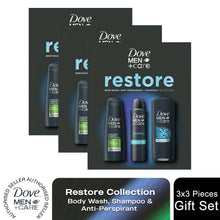 Load image into Gallery viewer, Dove Men+Care Restore Bodywash, Shampoo &amp; Bodyspray 3 Pieces Gift Set for Him