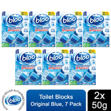 Load image into Gallery viewer, Bloo Toilet Rim Blocks Original Blue Clean+Fresh with Fresh Fragrance, 7 Pack