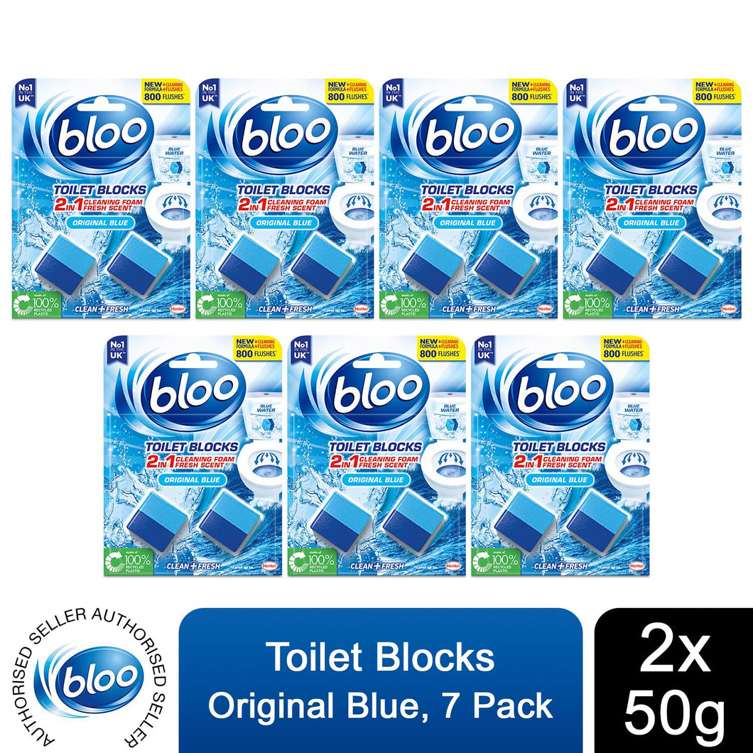 Bloo Toilet Rim Blocks Original Blue Clean+Fresh with Fresh Fragrance, 7 Pack