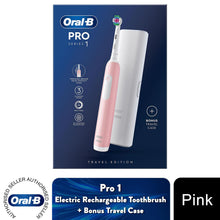 Load image into Gallery viewer, Oral-B Pro 1 Electric Rechargeable Toothbrush 3 Modes with Travel Case, Pink