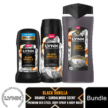 Load image into Gallery viewer, Lynx Fine Fragrance Black Vanilla Bundle Premium Body Wash,Spray &amp; Stick for Men