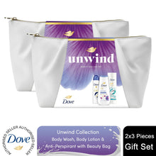 Load image into Gallery viewer, Dove Unwind Beauty Bag Gift Set - Anti-Stress Bodywash, Deodorant &amp; Lotion