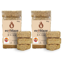 Load image into Gallery viewer, Ecoblaze RUF Heat Pk 24 Briquettes 2x10kg Bag for Wood Burner, Pizza Oven &amp; BBQ