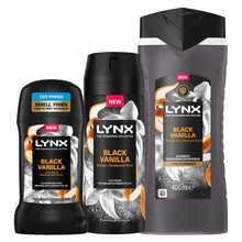 Load image into Gallery viewer, Lynx Fine Fragrance Black Vanilla Bundle Premium Body Wash,Spray &amp; Stick for Men