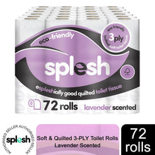Load image into Gallery viewer, Splesh by Cusheen Toilet Roll Bulk Buy (72 Toilet Rolls) - Eco-Friendly, Soft &amp; Quilted 3-Ply Toilet Paper, Made from Sustainably Sourced Pulp - Lavender Fragrance