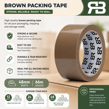 Load image into Gallery viewer, Brown Packing Tape 48mm x 66m Strong Parcel Box Tape (12 / 24 / 48 Rolls)