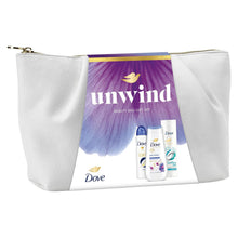 Load image into Gallery viewer, Dove Unwind Beauty Bag Gift Set - Anti-Stress Bodywash, Deodorant &amp; Lotion