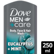 Load image into Gallery viewer, Dove Men+Care 3 in 1 Body, Face &amp; Hair Wash Eucalyptus + Mint 250ml, 6 Pack