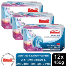Load image into Gallery viewer, Unibond AERO 360 Moisture Absorber Lavender Garden Refill Tab - 12 x 450g