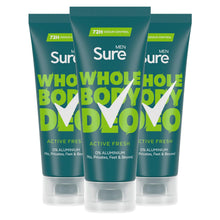 Load image into Gallery viewer, Sure Men Whole Body Deodorant Cream Active Fresh w/ 72H Odour Control 75ml, 3 Pk