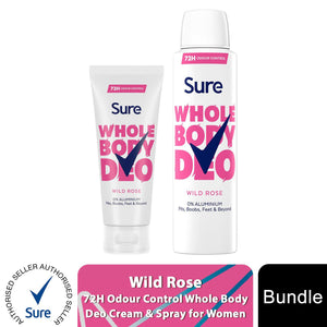 Sure Whole Body Wild Rose Bundle Deodorant Spray&Cream Aluminium Free for Women