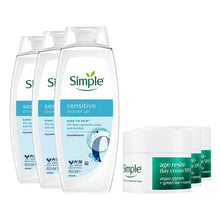 Load image into Gallery viewer, Simple Sensitive Shower Gel &amp; Age Resist+ Day Cream 3-Pack Bundle