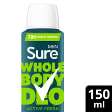 Load image into Gallery viewer, Sure Men Whole Body Deodorant Spray Active Fresh w/ 72H Odour Control 150ml, 6pk