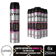 Load image into Gallery viewer, Lynx Limited FIFA No 10 Deodorant Anti-Perspirant Spray 72H Protection 250ml,6pk