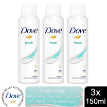 Load image into Gallery viewer, Dove Fresh Anti-Perspirant with 48H Sweat Protection Deo for Women 150ml, 3 Pack