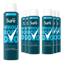 Load image into Gallery viewer, Sure Men Whole Body Deodorant Spray Ocean Rush w/ 72H Odour Control 150ml, 6pk