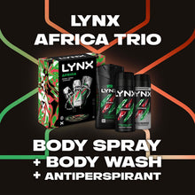 Load image into Gallery viewer, Lynx Africa Gift Set, Body Wash Spray Deodorant Trio,Long Lasting Freshness