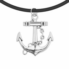 Load image into Gallery viewer, Aquarius Black Leather Charm Choker Pendant with Chain Anchor