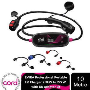 Cord EVIRA Professional 10m Portable EV Charger 2.3kW to 22kW w/ UK adaptor kit