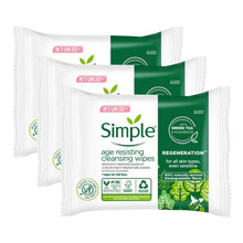 Load image into Gallery viewer, Simple Regeneration Age Resisting Cleansing Wipes, 3pk or 6pk of 20 Wipes