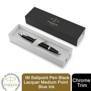 Parker IM BallPoint Pen Black Lacquer Medium Point Blue Ink Gift Box