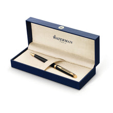 Load image into Gallery viewer, Waterman Hemisphere Ballpoint Pen Gloss Black Gold Trim Blue Ink Gift Box