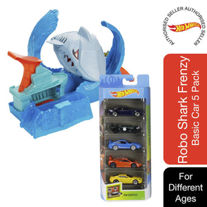 Hot Wheels PK5 Diecast and Mini Toy Cars (Assorted) And Robo Shark Frenzy