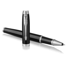 Load image into Gallery viewer, Parker IM Rollerball Pen Black Lacquer Chrome Trim Fine Point Black Ink