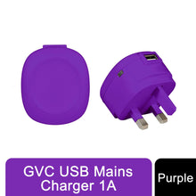 Load image into Gallery viewer, GVC 1A USB 3Pin Mains Charger - Purple