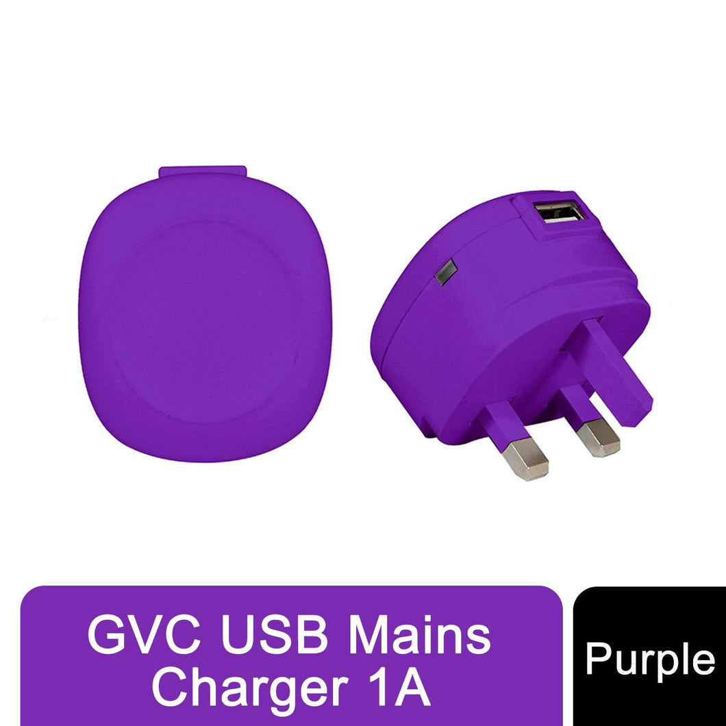GVC 1A USB 3Pin Mains Charger - Purple