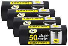 Load image into Gallery viewer, Tidyz Extra Strong Drawstring 50 Black Refuse Sacks Bin Bags